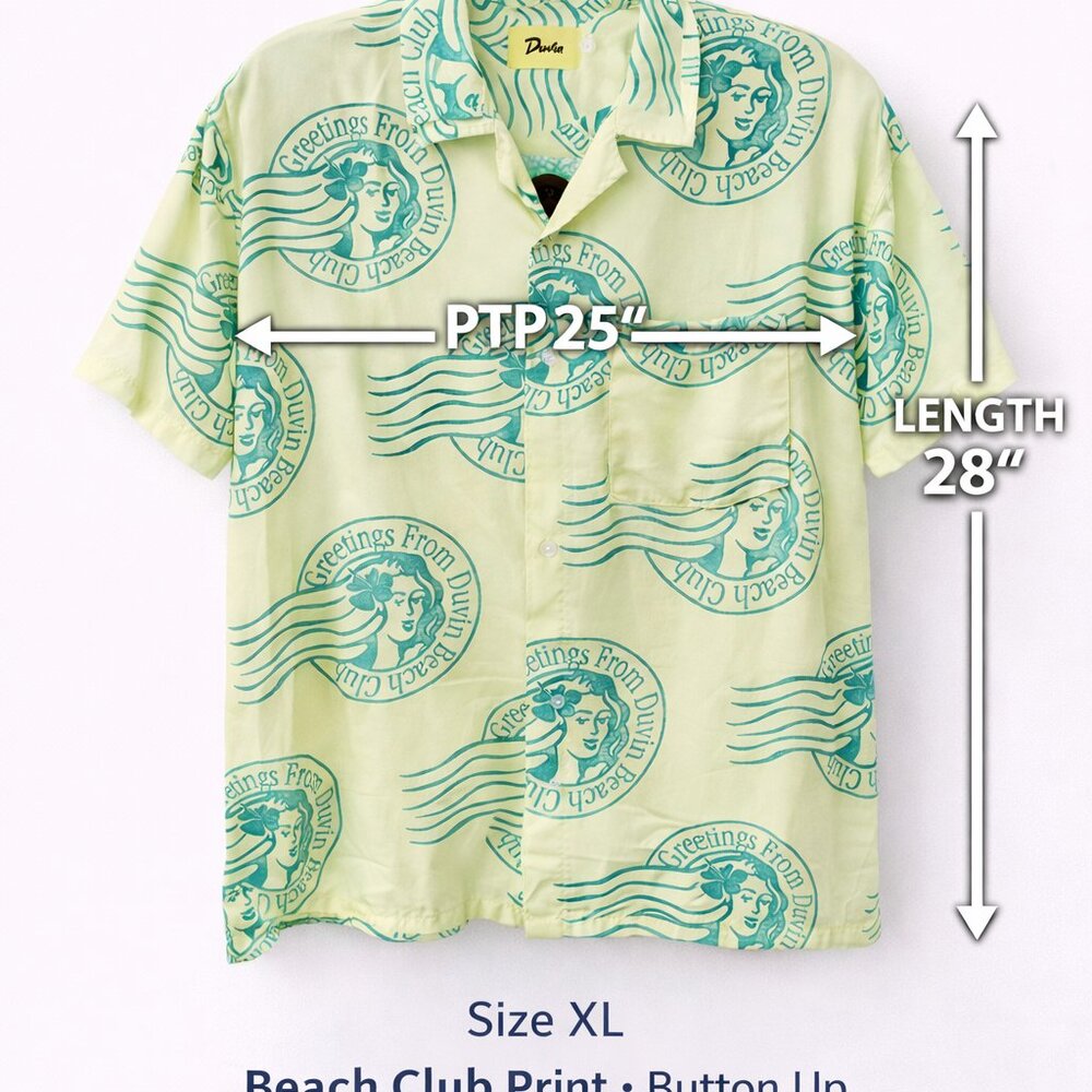 Duvin Keylime Beach Club Button Up XL Retro Camp Collar Shirt - Picture 3 of 10